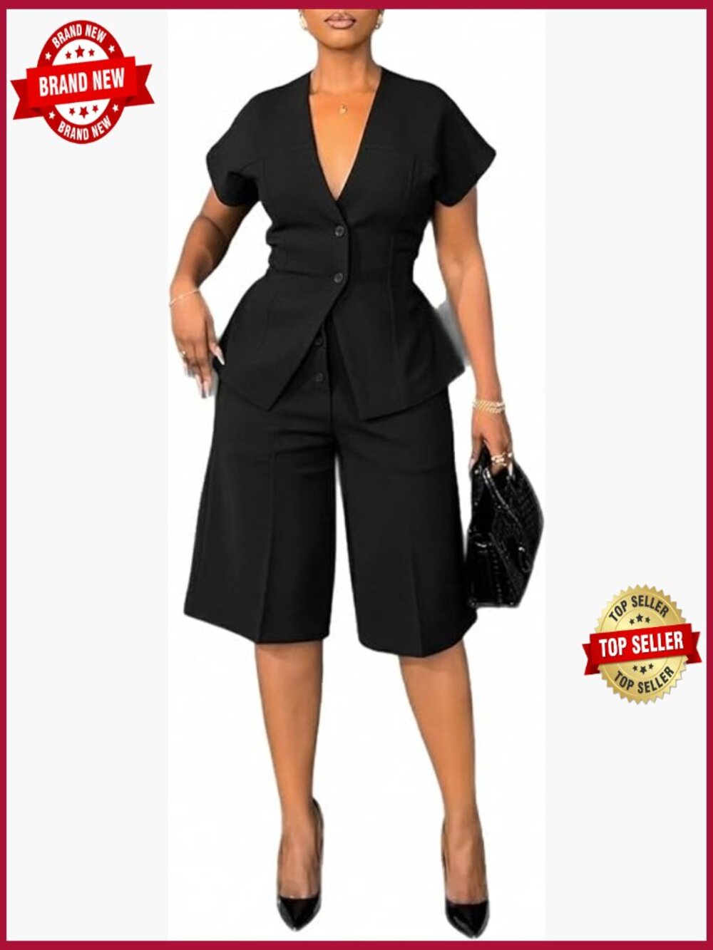 Women's 2 Piece Blazer & Wide Leg Shorts Set Business Casual Suit